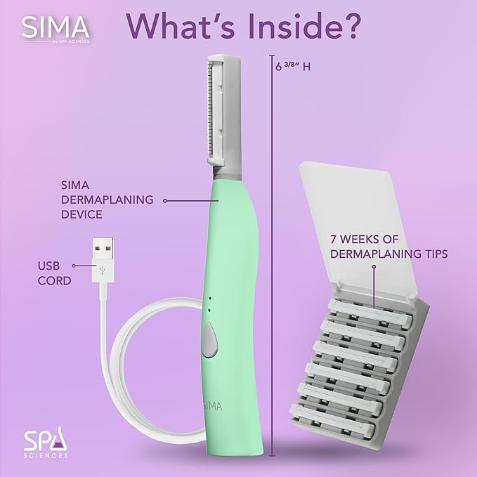 SPA SCIENCES - SIMA Patented Dermaplane Razor for Women Face – Painless 2-in-1 Facial Exfoliation & Peach Fuzz Hair Removal – Anti-Aging – 3 Speeds – Rechargeable – 7 Weeks Treatment-VivaGrace Women