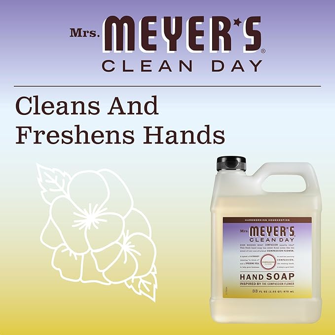 MRS. MEYER'S CLEAN DAY Hand Soap Refill, Made with Essential Oils, Biodegradable Formula, Compassion Flower, Packaging May Vary, 33 fl. oz