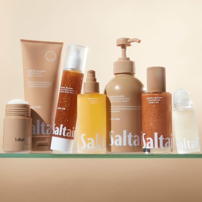 Saltair Body Oil. Luxurious Santal Bloom After Shower and Bath Oil Moisturizer for Women and Men. Botanical, Non-Greasy, and Well-Absorbing Lotion for Hydrating Dry Skin. 4oz Pump Bottle-VivaGrace Women