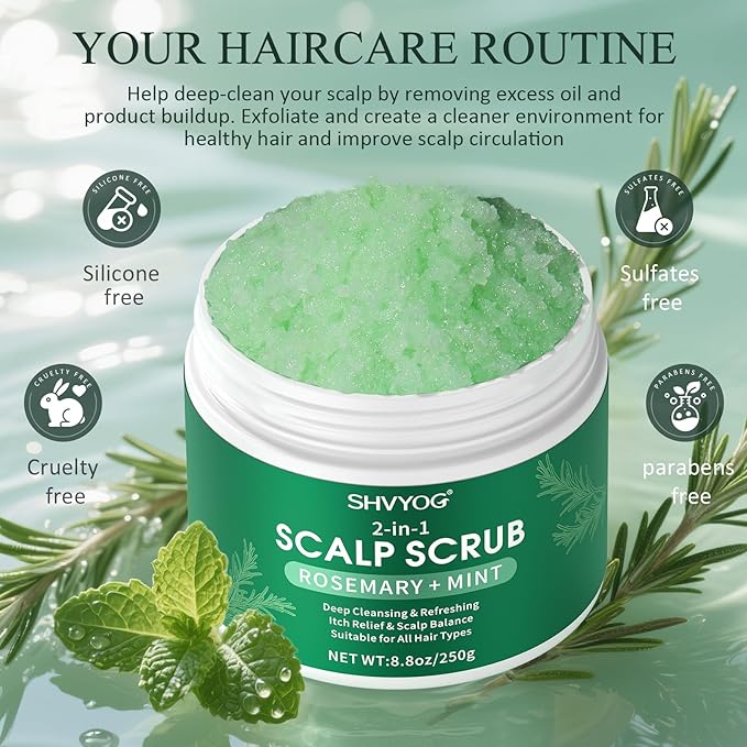 SHVYOG Scalp Scrub, Rosemary Exfoliator Scrub with Peppermint & Sea Salt, Anti-Dandruff Detox Clarifying Exfoliator Shampoo for Deep Scalp Cleanse with Scalp Massager-VivaGrace Women