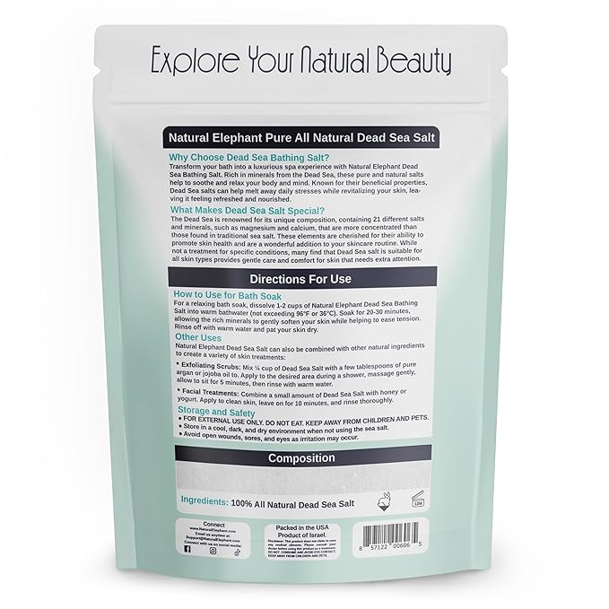 Natural Elephant Dead Sea Bath Salt | 10 Pound Bag (160oz) | 100% Natural and Pure| Fine Grain | for Bathing and Relaxation of Body and Mind-VivaGrace Women