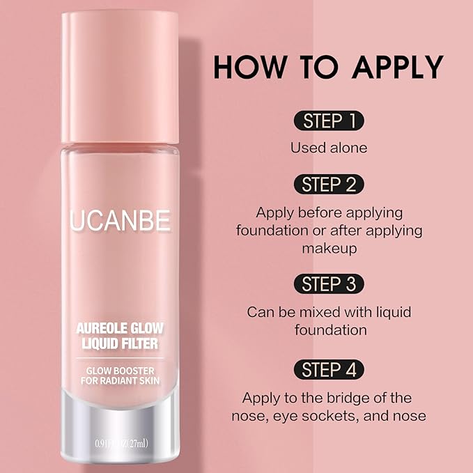 UCANBE Halo Glow Liquid Filter, Face Complexion Booster For Radiant Skin All Day Longwear, Soft-Focus Look Sodium Hyaluronate Vegan & Cruelty-Free - 0.91OZ Rose Glow-VivaGrace Women