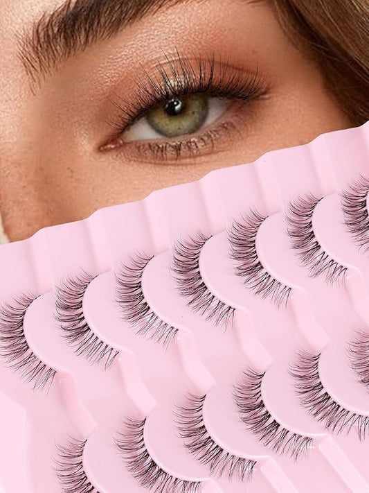 Eyelashes Natural False Lashes 14mm Eye Lashes with Thin Band 3D Volume Fake Eyelashes C Curl Wispy Lashes Natural Look 7 Pair-VivaGrace Women