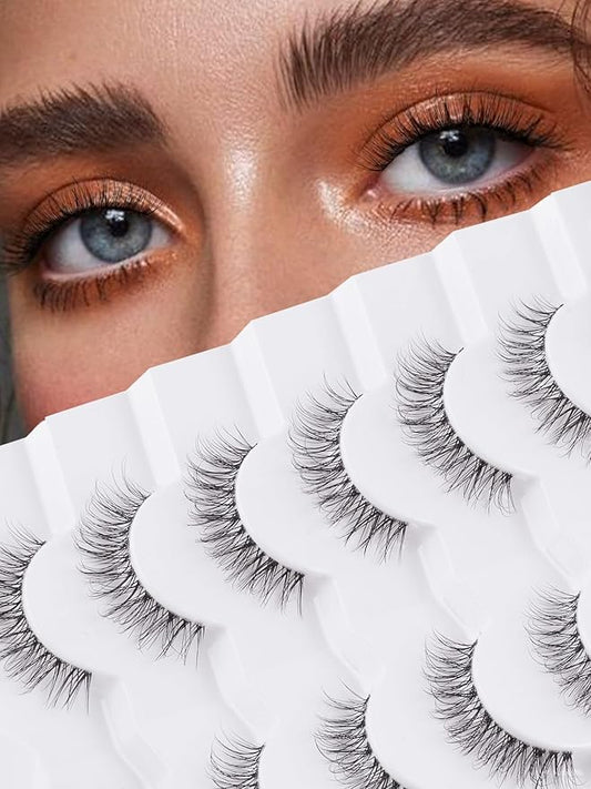 Natural Lashes False Eyelashes 12 MM Short Lashes WIspy 3D Volume Fake Eyelashes Pack C Curl Soft Eye Lash with Thin Cotton Band 7 Pair False Lashes Siligli-VivaGrace Women