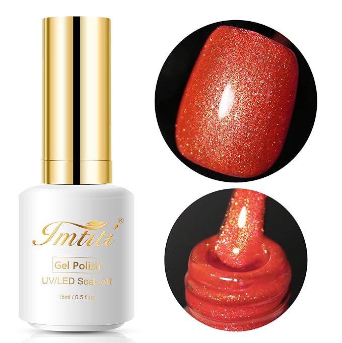 Imtiti Glitter Gel Nail Polish, 15ml Hot Pink Color UV/LED Soak Off Gel Polish Spring Summer Nail Art Design Manicure Salon DIY Gel 1Pcs