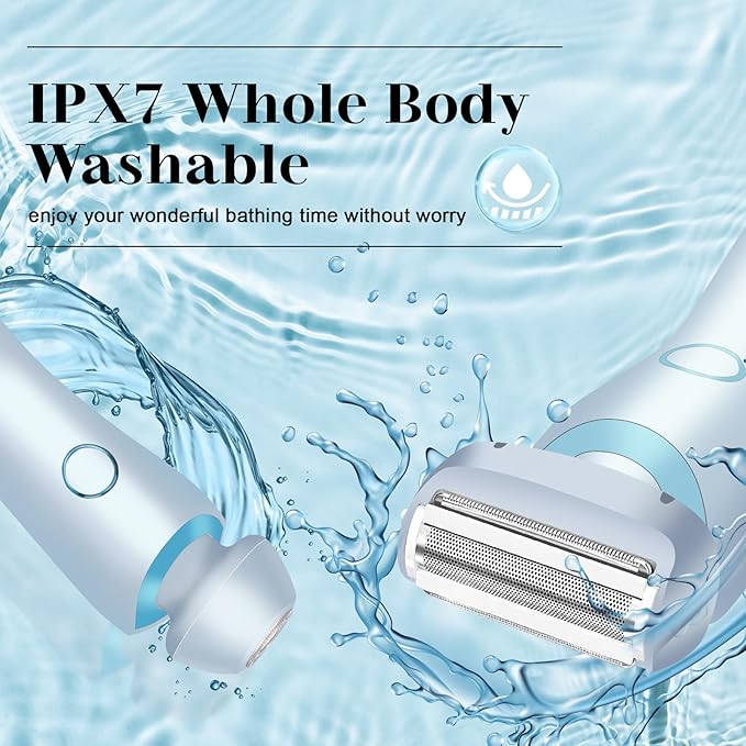 Electric Shaver Razors for Women 2-IN-1 Electric Razor for Womens Legs Underarm Face Pubic Hairs,Wet Dry Use Rechargeable Bikini Trimmer Hair Removal with Detachable Head,Painless IPX7 Waterproof Blue-VivaGrace Women