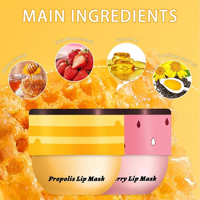 2 Pcs Bee Lip Balm Honey Pot, Lip Mask Overnight Honey Lip Balm Lip Exfoliate with Stick, Moisturizing Sleeping Lip Mask Day & Night Lip Care - Hydrate Repair Prevent Dry Cracked Scrub (2 Honey)-VivaGrace Women