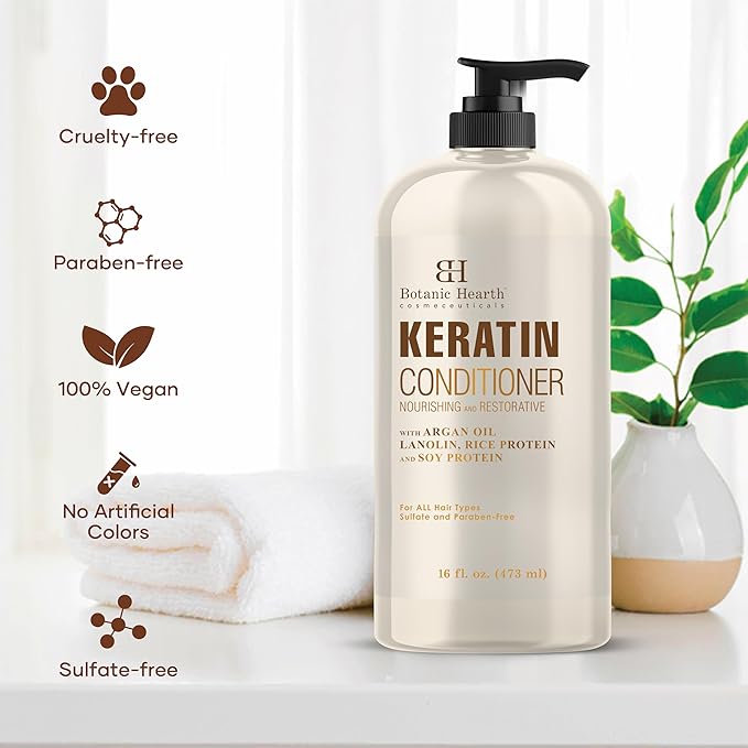 Botanic Hearth Keratin Conditioner with Argan Oil - Sulfate-Free Hair Treatment for All Hair Types, Normal, Dry or Damaged, Color Treated - 16 fl oz-VivaGrace Women