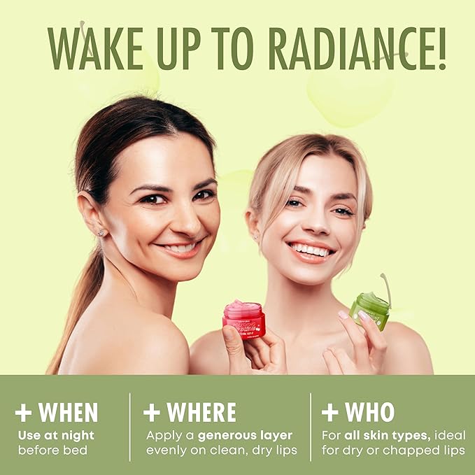 Apple, Pear, Cherry & Mint Lip Mask and Scrub - Dermatologist Tested, Hydrating & Exfoliating, Korean Skin Care, Nourishes, Softens & Brightens Lips - Vegan & Natural - 1 Pack-VivaGrace Women