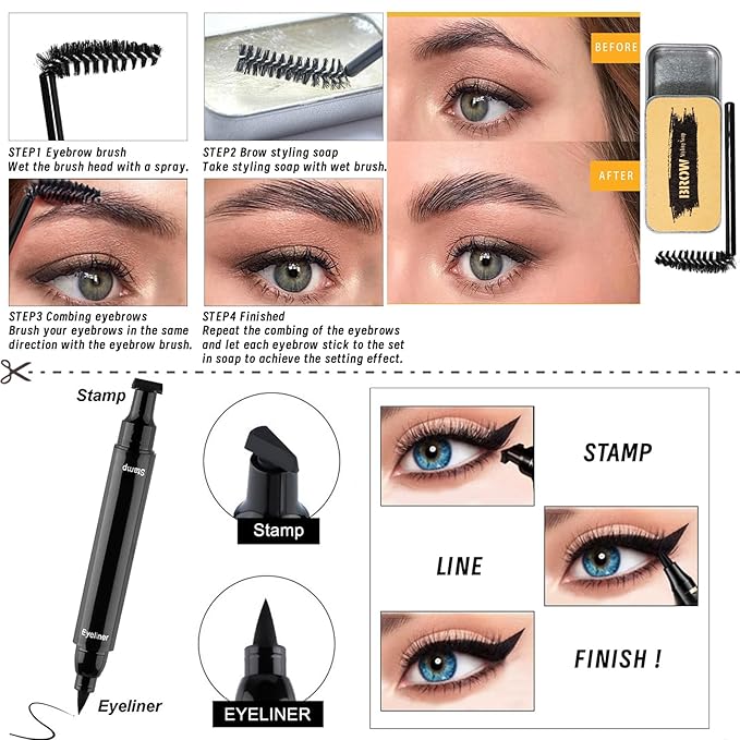 Makeup Set Kit for Women Full Kit, Makeup Gift for Makeup Beginner, Eyeshadow Foundation Face Primer Brush 3 in 1 Palette Lip Gloss, Eyebrow Soap Mascara Eyeliner cosmetic bag-VivaGrace Women