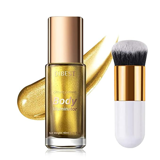 40ml Body Shimmer Oil,Liquid Body Illuminator, Waterproof Moisturizing And Glow For Face & Body, All-In-One Makeup Liquid Illuminator, Summer Body Luminizer,Makeup Brush Include (05#Gold)-VivaGrace Women