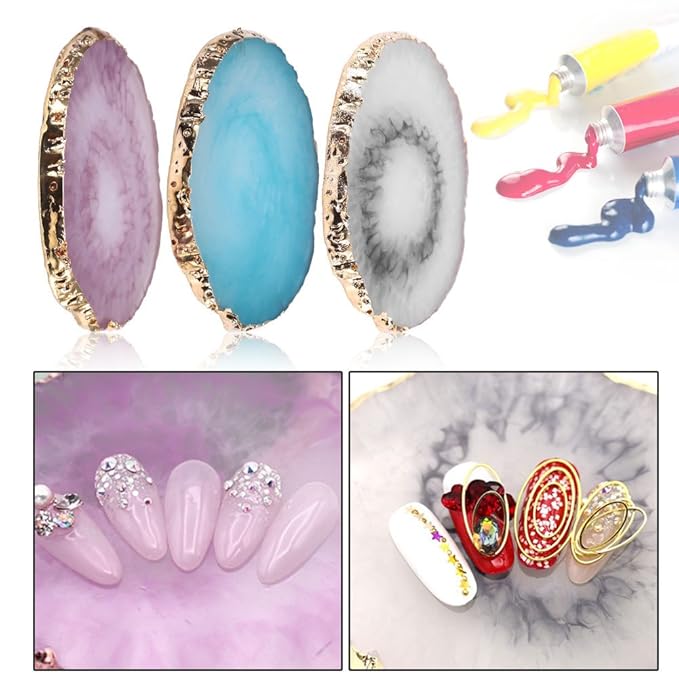 Nail Art Palette, Natural Resin Stone Nail Art Palette for Painting Placing Things Making Nail(Blue)-VivaGrace Women