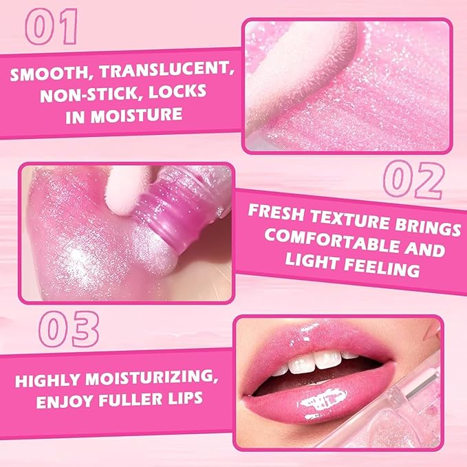 2PCS/Set MILEMEI Color Changing Lip Oil Magic Moisturizing, Big Brush Plumping Lip Oil, Plumping Glimmer Glow-VivaGrace Women