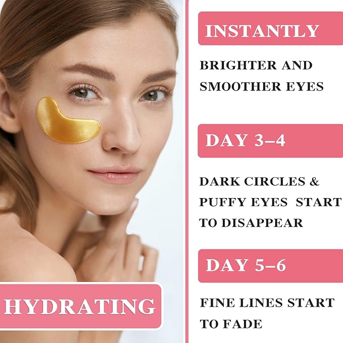 Under Eye Patches for Puffy Eyes & Dark Circles Treatments- 30 Pairs - Moisturizing Eye Mask for Reducing Fine Line,Hydrating Under Eye Pads,Improve Smooth Wrinkles and Under Eye Bags(Gold)-VivaGrace Women