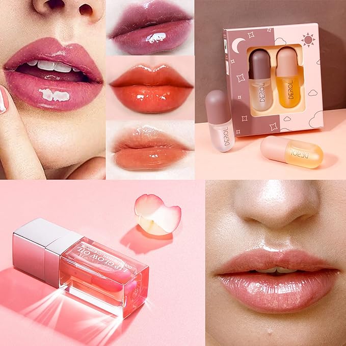 Plumping Lip Oil, Hydrating Lip Glow Oil Cherry, Plumper Lip Gloss Oil Set Clear, Lip Oil Tinted for Lip Care and Dry Lips, Long Lasting Nourishing Lip Glow Oil,Lip Plumper Gloss(001 PINK)-VivaGrace Women