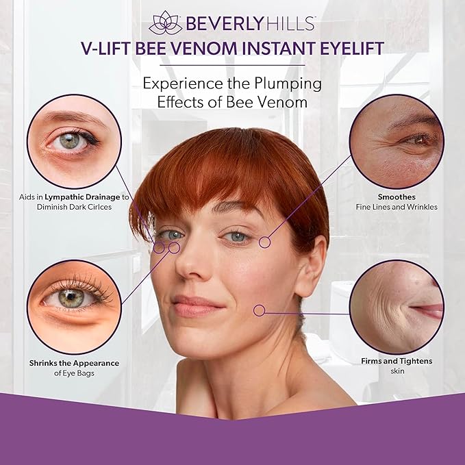 Beverly Hills V-Lift Instant Eye Lift and Eye Tuck Bee Venom Serum for Puffy Eyes, Dark Circles, Wrinkles, and Under Eye Bags Treatment for Women and Men | 30mL (120 Day Supply)-VivaGrace Women