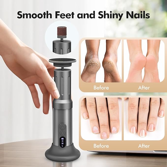 Electric Foot Callus Remover Cordless Electric Foot Filer Kit with 6Speeds Chagring Dock Callus Remover for Women Men Feet and Nail(Black)-VivaGrace Women