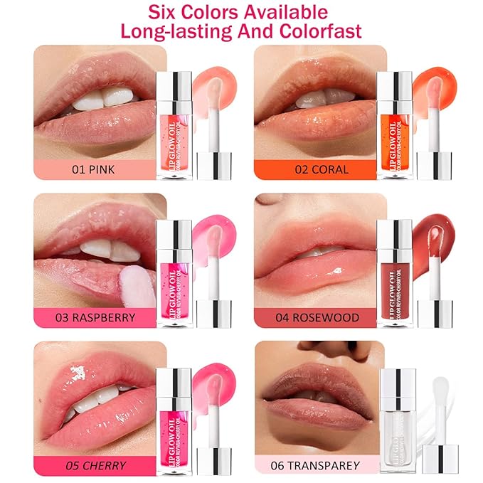 Plumping Lip Oil, Moisturizing Lip Glow Oil, Long Lasting Nourishing Lip Gloss Lip Balm, Non-sticky Transparent Toot Lip Oil Tinted for Lip Care and Dry Lip - Transparent-VivaGrace Women