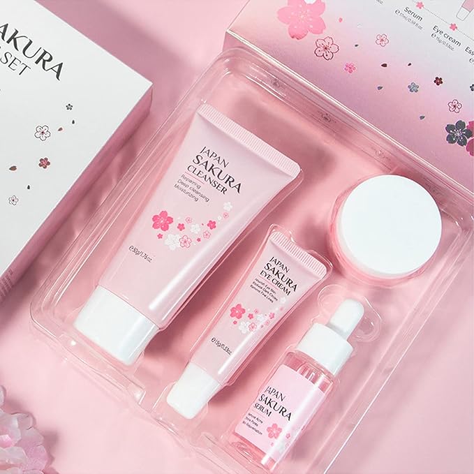 Skin Care Set - Sakura Skin Care Sets & Kits - Women Gift Sets with Cleanser,Serum,Eye Cream,essence Cream - Beauty Products For Women - Skin Care Routine Travel Kit (SetB)-VivaGrace Women