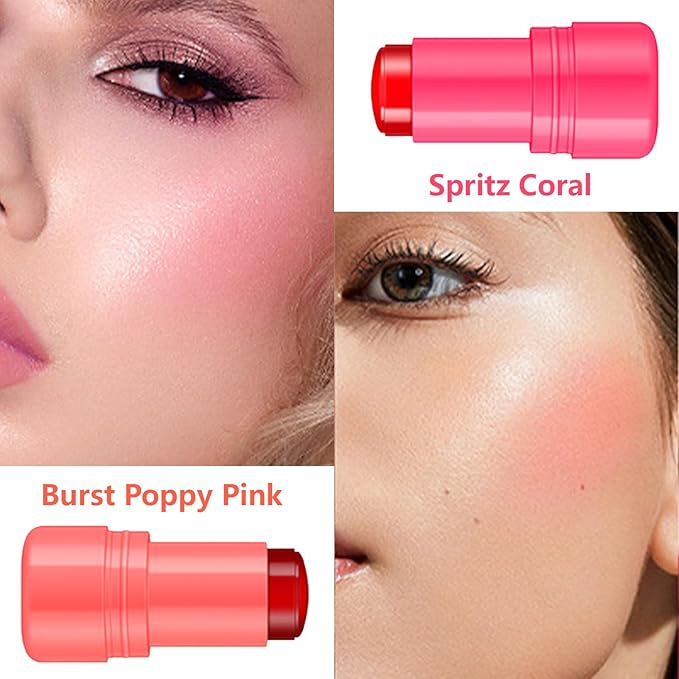 2 Pcs Milk Jelly Blush,Jelly Tint Blush Stick Sheer Lip & Cheek Stain Milk Cooling Water Jelly Tint Long Lasting Face Blushes, Lip Gloss Cheek Solid Moisturizer Stick (01#+02#)-VivaGrace Women