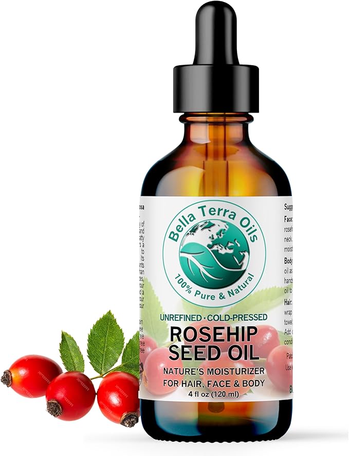 Bella Terra Oils - Organic Rosehip Oil 4 oz - Hailing from The Finest Rosa Mosqueta, Abundant in Omega-6 & Omega-3 Fatty Acids, Pure Radiance for Face-VivaGrace Women