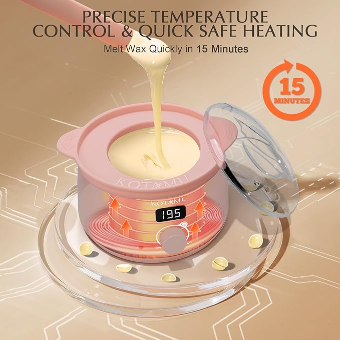 KOTAMU Wax Warmer, Waxing Kit for Women Men Hair Removal, Digital Waxing Machine for Face Eyebrow Bikini Brazilian Leg Body &Sensitive Skin, Pink Wax Kit With 44 Accessories for Home Salon Use-VivaGrace Women