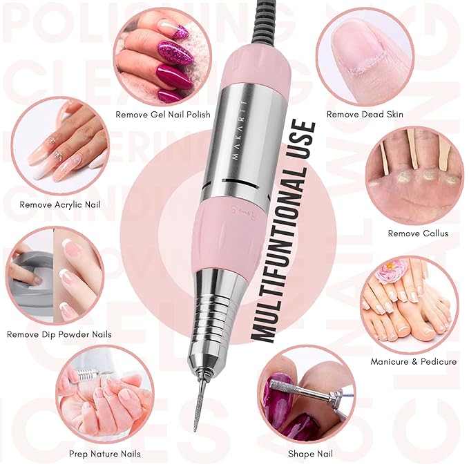 Makartt Nail Drill - Portable Electric Nail File Machine Geneviere E File Pink JD700 Professional 30000RPM Manicure Drill for Acrylic Nails Poly Nail Gel Polish Beauty Gift-VivaGrace Women