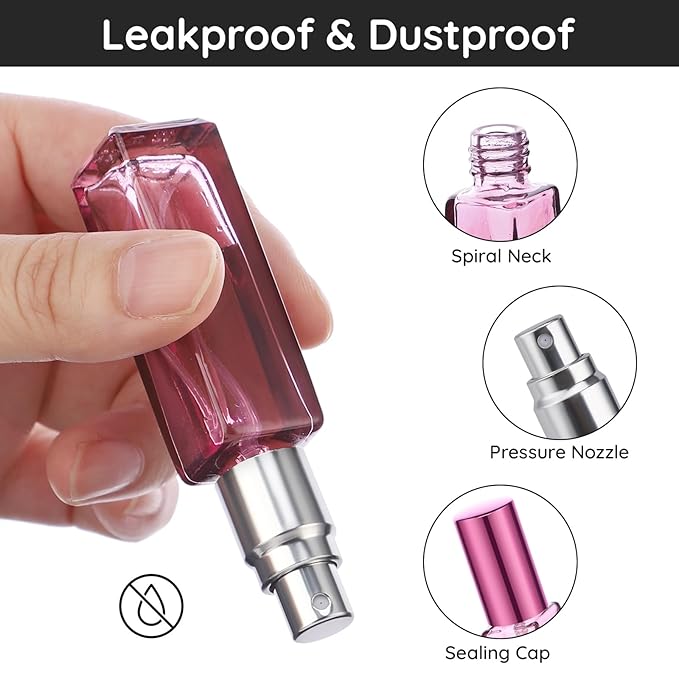 Segbeauty 5pcs Travel Refillable Atomizer, 10ML Empty Sprayer for Perfume, Mini Portable Glass Spray Bottle Dispenser for Cosmetic Accessories, Outgoing Travel Essentials-VivaGrace Women