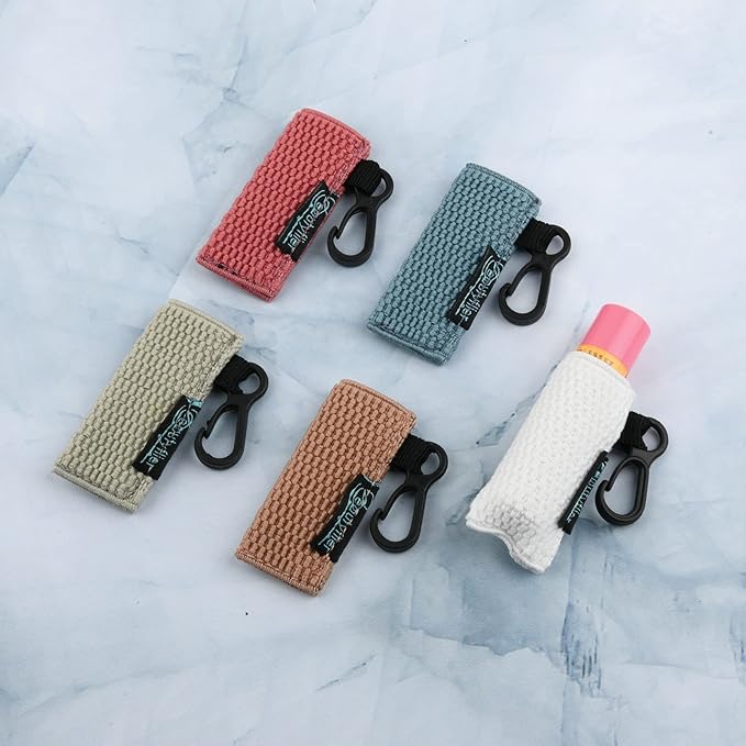 Beautyflier Keychain, Lip Balm Holder for Burts Bees Chapstick - 5pcs, Elastic, Stylish, Unique Designs, Attractive Color, Clip On, Lightweight, Red, Blue, Pink-VivaGrace Women