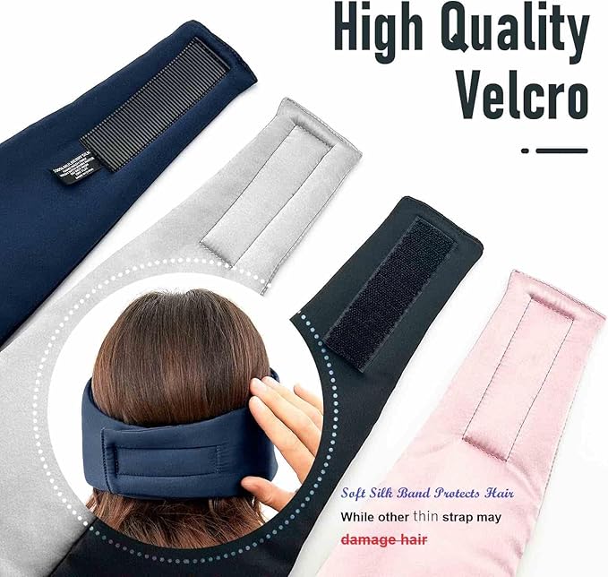 Nature Silk Sleeping Mask Soft Featherweight Eye Mask Large Wrap-Around Blindfold with Adjustable Velcro Blackout for Wild Sleeper Nose Cut (NavyBlue)-VivaGrace Women