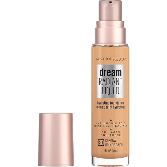 Maybelline Dream Radiant Liquid Medium Coverage Hydrating Makeup, Lightweight Liquid Foundation, Cashew, 1 Fl; Oz-VivaGrace Women