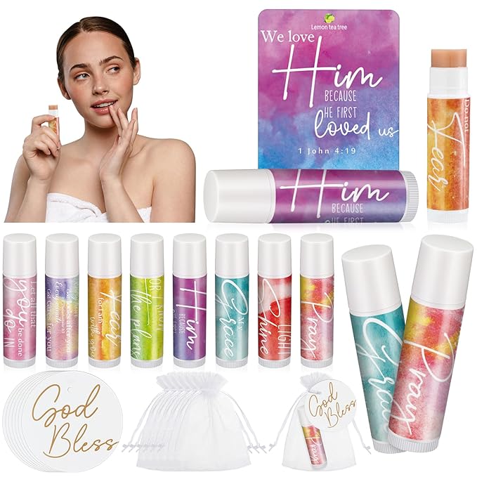 Fumete 50 Sets Christian Lip Balms Bulk Gift for Women Religious Bible Verse Lip Balm Faith Inspirational Scripture Gifts for Church Party Favor Friend Teacher Coworker-VivaGrace Women
