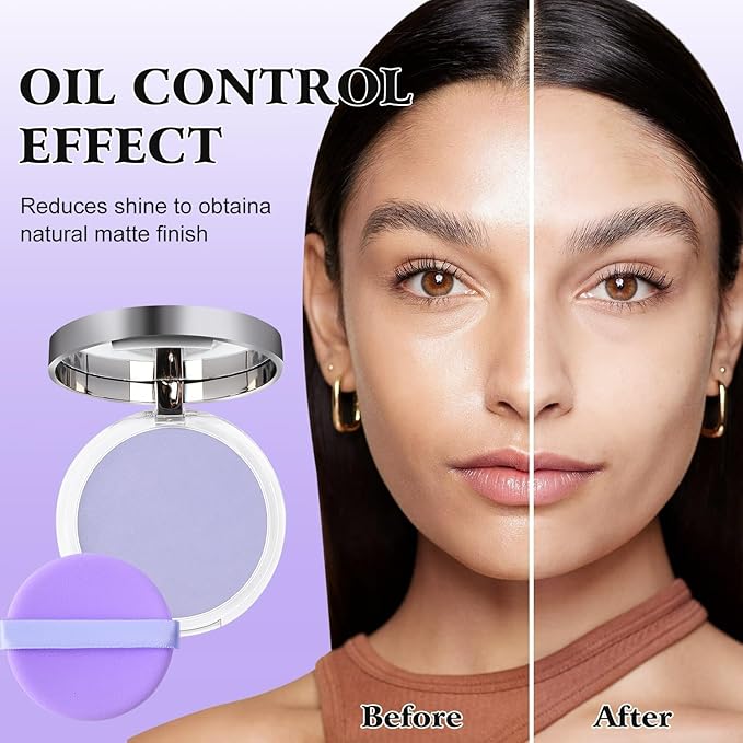 Chillab Lavender Matte Powder, Gel-like Formula Oil-Control Primer & Setting Powder, Polvos Compactos Matte Powder for Silky Blurring Oil Control-VivaGrace Women