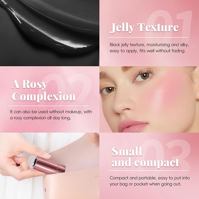 Color Changing Blush Stick for Cheek Lip, Black to Pink Jelly Clear Blush PH Temperature Change Magic Cream Blush Tinted, Lightweight Long Lasting Dewy Natural Glow Makeup for All Skin Tones-VivaGrace Women
