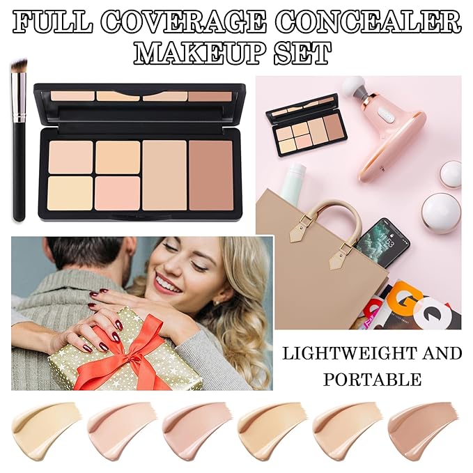 6 Colors Correcting Concealer Cream Contour Palette,Long Lasting Concealer Cream Makeup Palettes with Concealer Brush,Multi-purpose Contouring Liquid Foundation Makeup Kit-VivaGrace Women