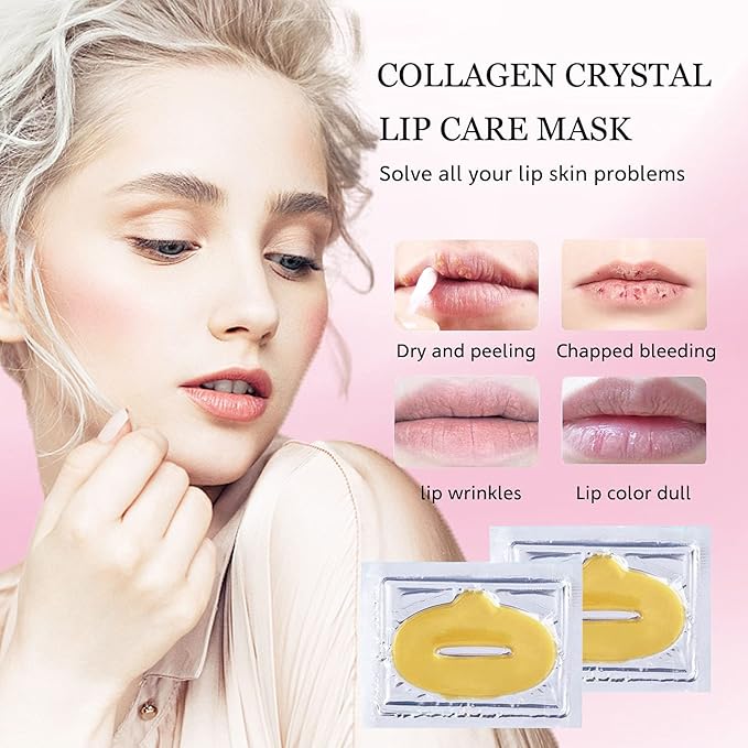 30 pieces of Moisturizing Collagen Crystal Lip Mask - Anti-Ageing & Anti Chapped, Reduce lip Wrinkles, Fade Lip Color, Make Skin Smooth And Firm Collagen Lip Pieces (Gold)-VivaGrace Women
