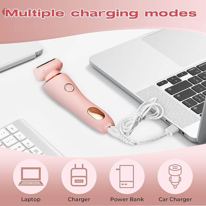 Livora Electric Shaver for Women,2 in 1 Wet & Dry Painless Hair Removal with 2 Removable Heads,Rechargeable Cordless Womens Razor for Bikini,Legs,Arms,Underarm Area,IPX7 Waterproof(Pink)-VivaGrace Women