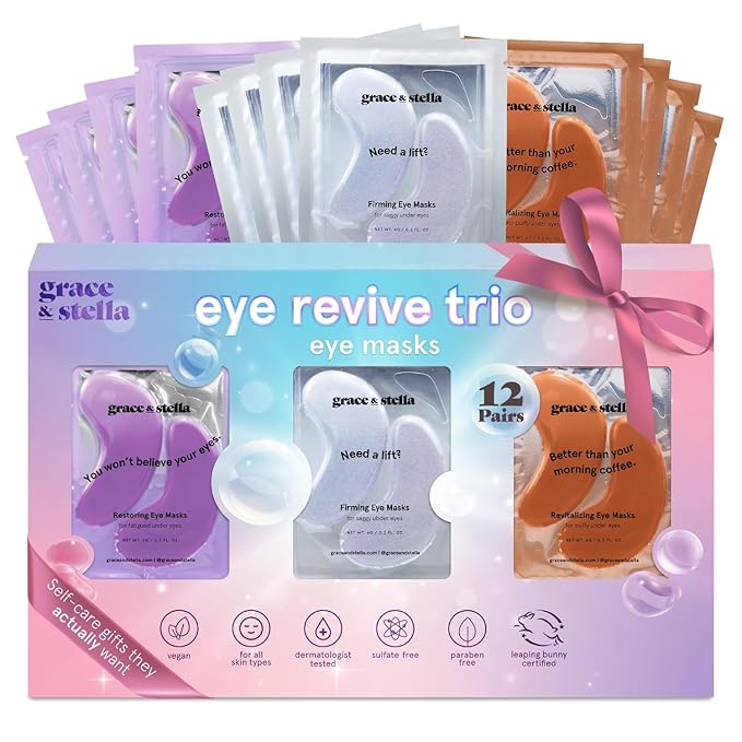 grace & stella Under Eye Patches (12 pairs) Eye Masks for Dark Circles and Puffiness - Birthday Gifts for Women, Bachelorette Party Favors, Bridesmaid Proposal Gifts, Self Care, Spa, Relaxation, Vegan-VivaGrace Women