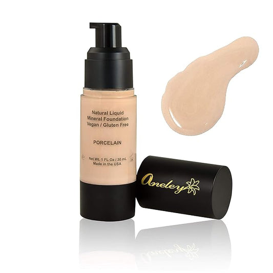 liquid mineral foundation organic natural vegan cruelty free chemical free full coverage aloe base highly pigmented lightweight formula acts as a moisturizer, sunblock and skin care (Porcelain)-VivaGrace Women