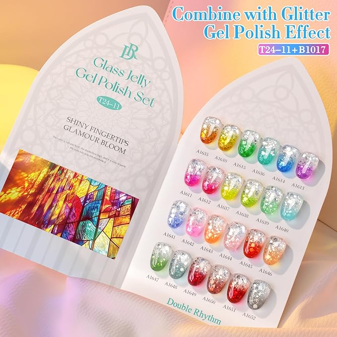 Double Rhythm 28Pcs 0.5Oz Gel Nail Polish Set Same Color Same Bottle Soak Off Gel Polish Kit Nail Art Manicure Salon DIY at Home for Women (Neon Jelly Sheer Collection-T24-11)-VivaGrace Women