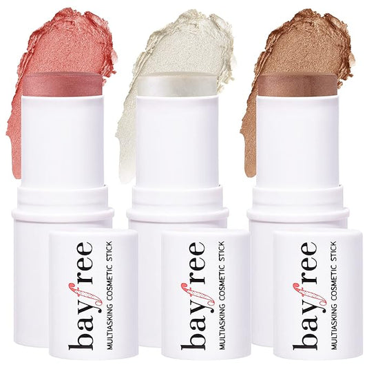 KIMUSE Multi Stick Trio Face Makeup, Cream Blush Stick for Cheeks & Lips, Contour Stick & Highlighter Makeup Sticks for All Skin-VivaGrace Women
