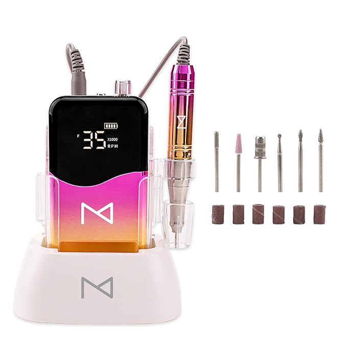 M Mase- Professional Nail Drill Machine - Coreless 2-in-1 Nail File - Electric, Cordless, 35000 RPM, HD Display - Electric Nail Drill for Professional & Home Use (Pink Gold)-VivaGrace Women