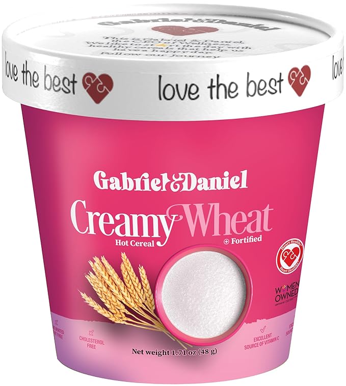 Gabriel & Daniel Organic Instant Creamy Wheat (Farina) Hot Cereal Cup – Non-GMO, Pure and Organic Breakfast Cereal – Rich in Iron & Vitamin C for a Nourishing and Quick Meal – Smooth & Creamy Texture (Pack of 6)