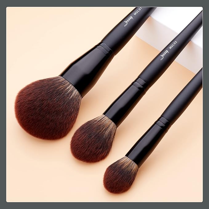 Jessup Large Face Makeup Brushes 3pcs, Premium Synthetic Powder Contour Highlighter Brush, Phantom Black T274-VivaGrace Women