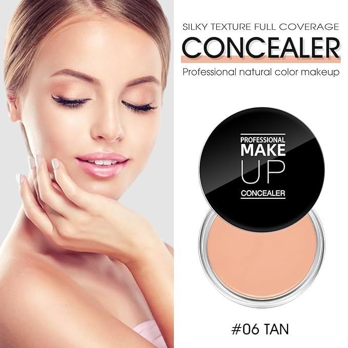 Cream Concealer Full Coverage Makeup, Matte Color Correcting Concealer with Brush, Waterproof, Conceals Blemish, Pores and Spots, Under Eye Makeup Concealer for Dark Circles (#06 TAN)-VivaGrace Women