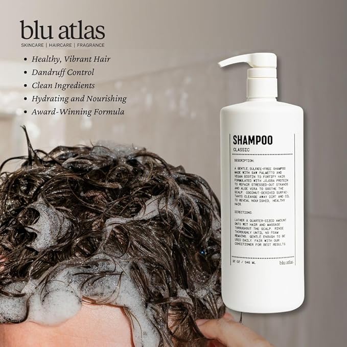 Blu Atlas Men's Natural Shampoo – Organic, Sulfate-Free, Paraben-Free – Deep Cleansing & Hydrating – Classic Scent (Bergamot, Sage, Patchouli) – Made in America– 32 oz-VivaGrace Women