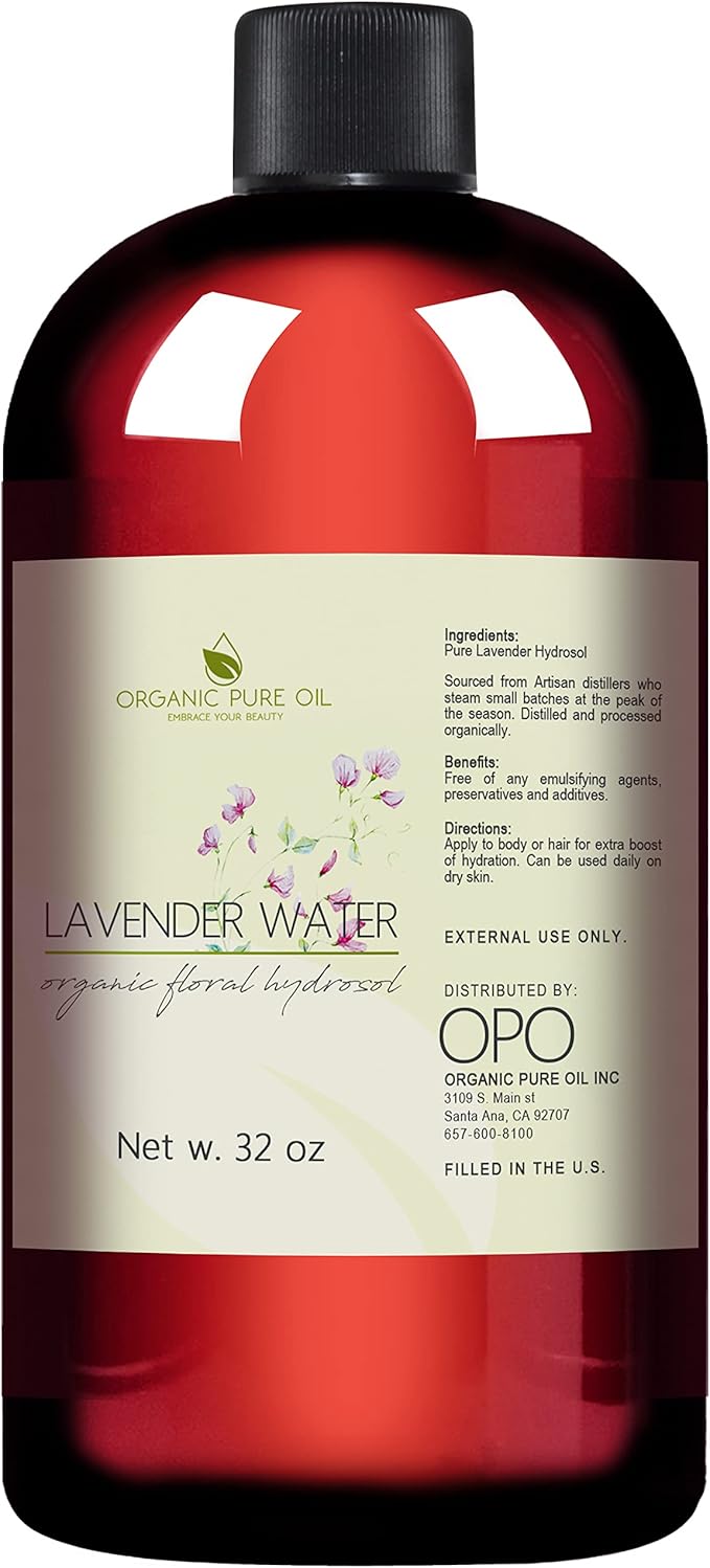 Lavender Water Hydrosol - Pure Steam Distilled Natural Non GMO Calming Bulk Body, Face, Facial Toner, Aromatherapy, Set Makeup, Cleanser Mist Spritz - 32oz - OPO-VivaGrace Women