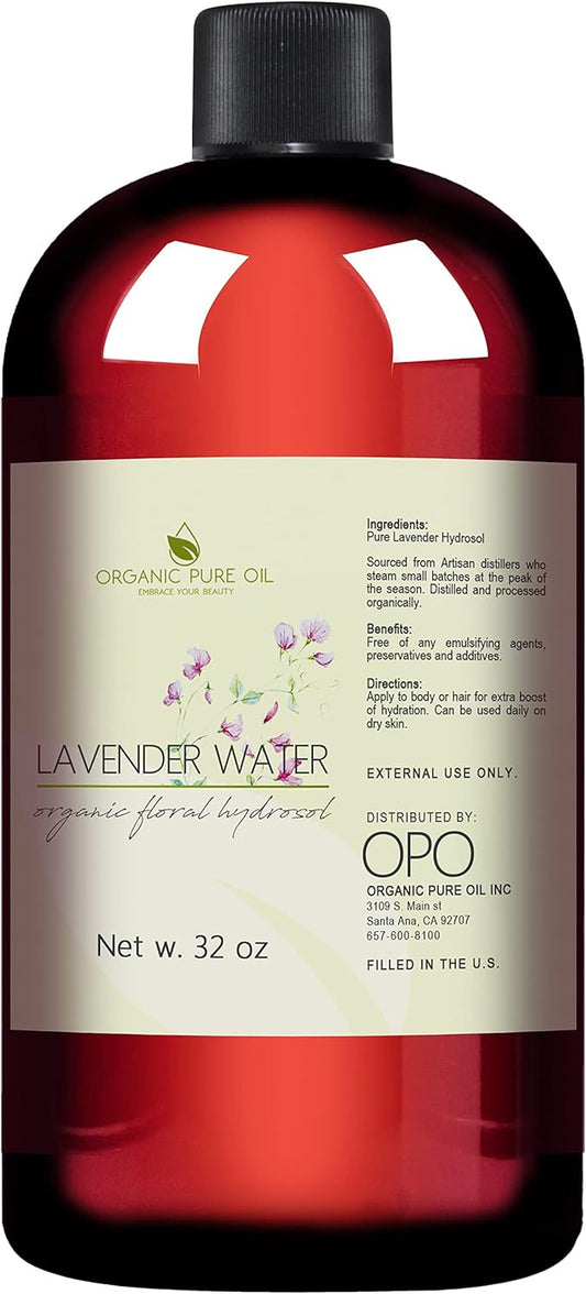 Lavender Water Hydrosol - Pure Steam Distilled Natural Non GMO Calming Bulk Body, Face, Facial Toner, Aromatherapy, Set Makeup, Cleanser Mist Spritz - 32oz - OPO-VivaGrace Women