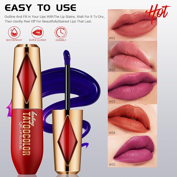 Peel Off Lip Stain -Lip Stain Peel Off Masque - Long Lasting, Waterproof and Transfer Proof Nude Lip Tint, Matte Finish Peel Off Makeup-VivaGrace Women