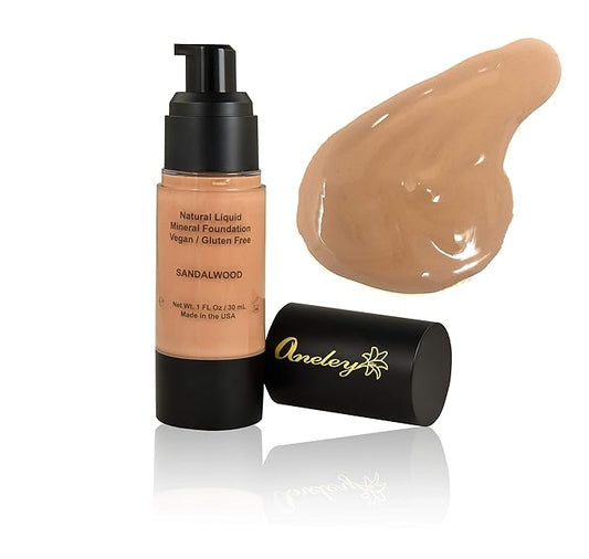 liquid mineral foundation organic natural vegan cruelty free chemical free full coverage aloe base highly pigmented lightweight formula acts as a moisturizer, sunblock and skin care (Sandalwood)-VivaGrace Women